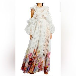 ZIMMERMANN Prima Laser cut polka dots dress with cold shoulders and ruffles